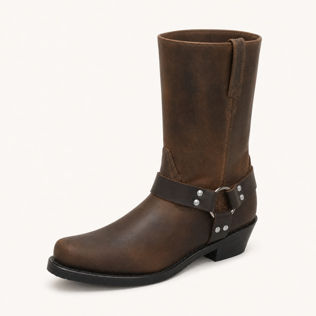 The Badlands Brown Leather Harness Boot - handcrafted premium leather footwear in Distressed Brown - view 2