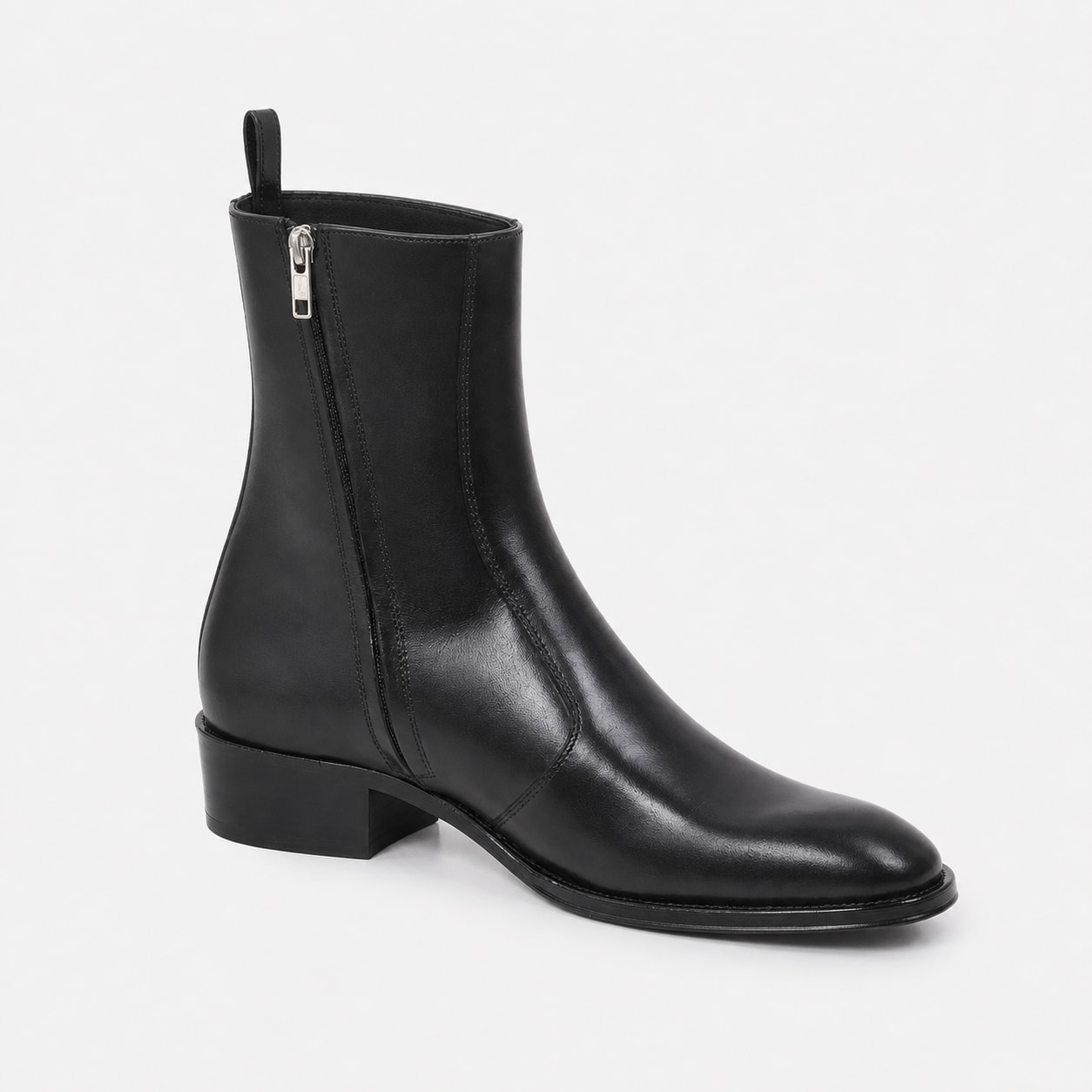 The Renegade Black Leather Zip Boot - handcrafted premium leather footwear in Midnight Black - view 3
