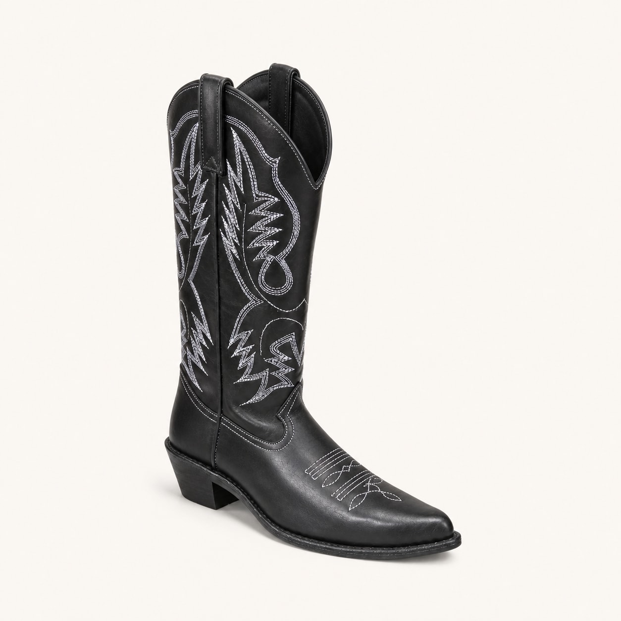 The Desperado Black Leather Cowboy Boot - handcrafted premium leather footwear in Midnight Black & White - view 2