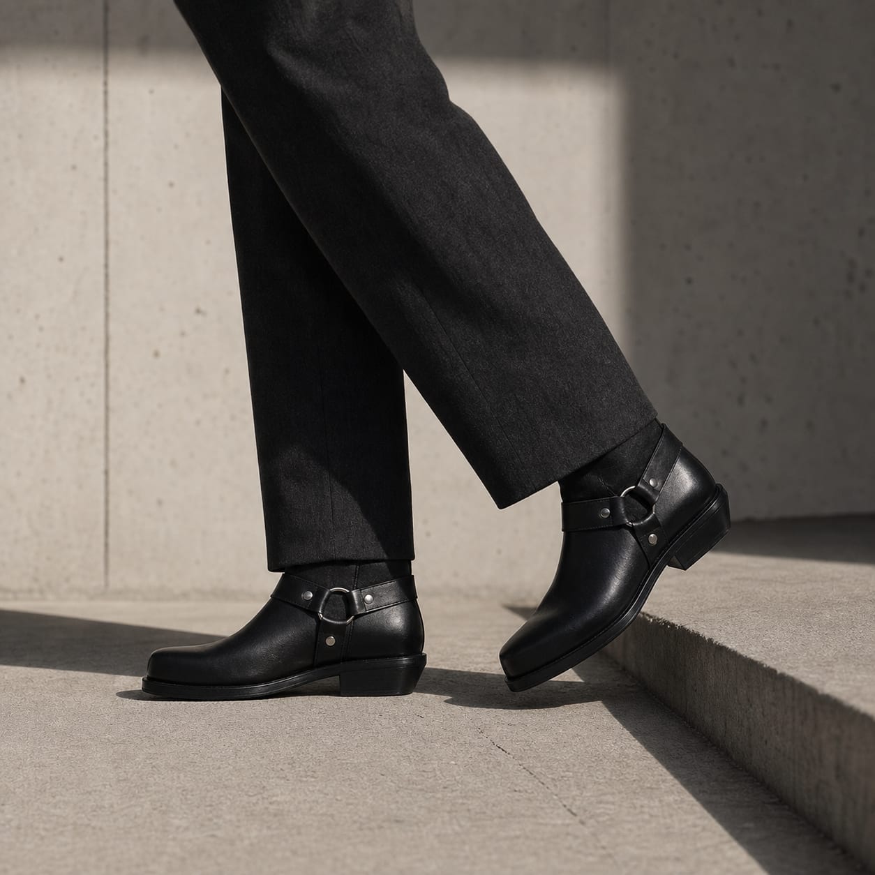 The Rebel Black Leather Harness Boot - handcrafted premium leather footwear in Midnight Black - view 5
