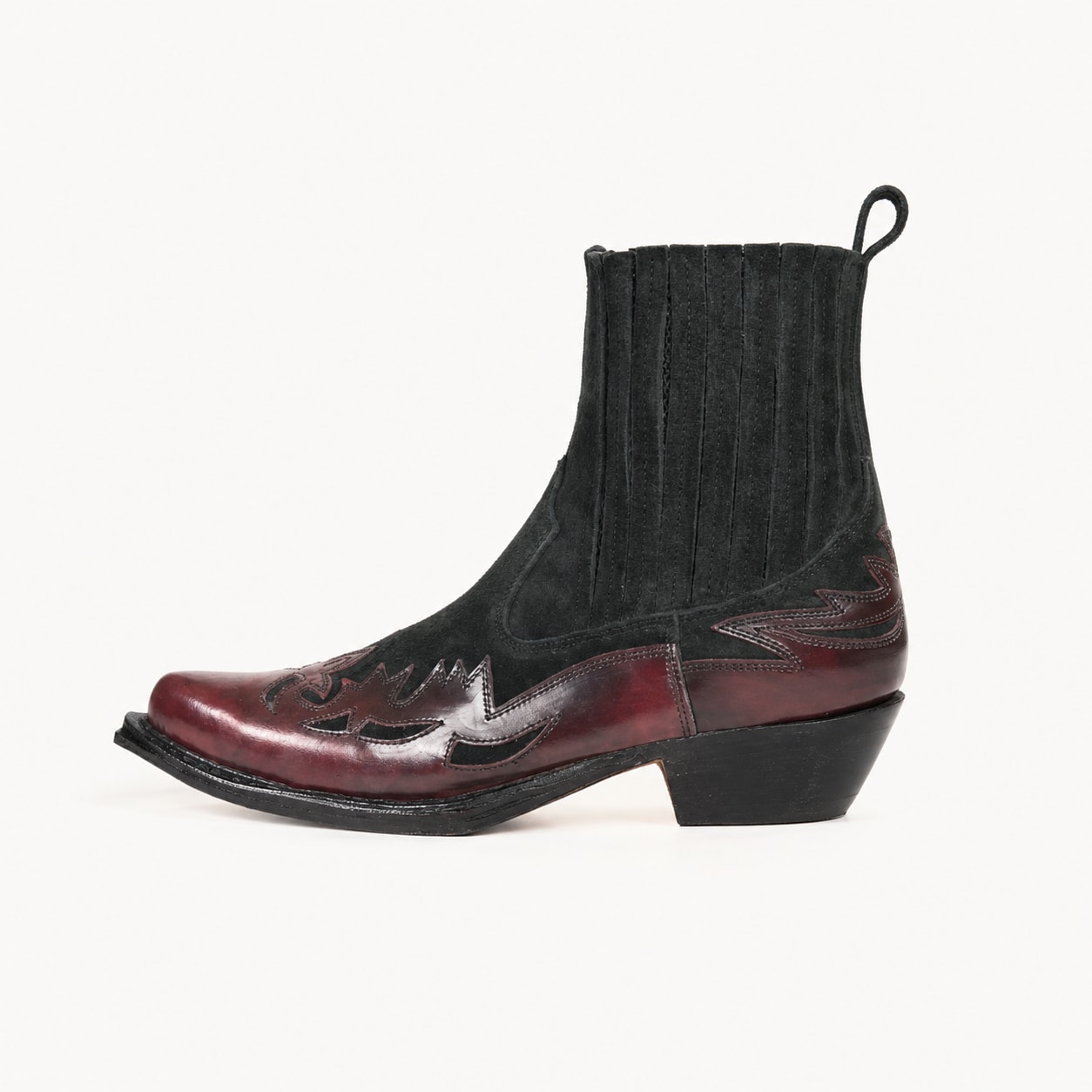 The Outlaw Western Chelsea Boot - handcrafted premium leather footwear in Black Cherry & Suede - view 1
