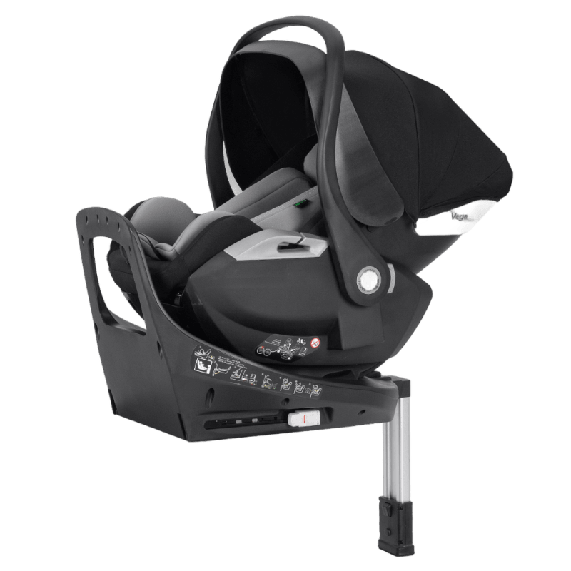 Carrello Vega Chillax CRL-18001 i-Size child car seat with ISOFIX base, designed for safety and comfort, featuring a sturdy construction and adjustable headrest