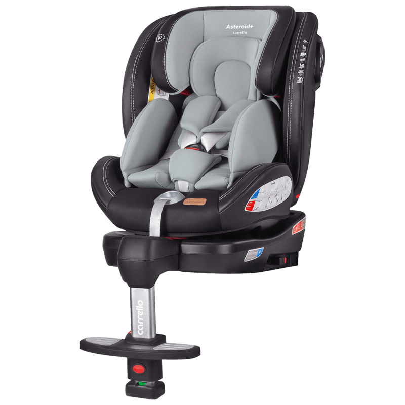 Autocribslo Carrello Asteroid+ CRL-15801 Onyx Black 0+13 ISOFIX with rotation and support stand, showcasing safety and construction features