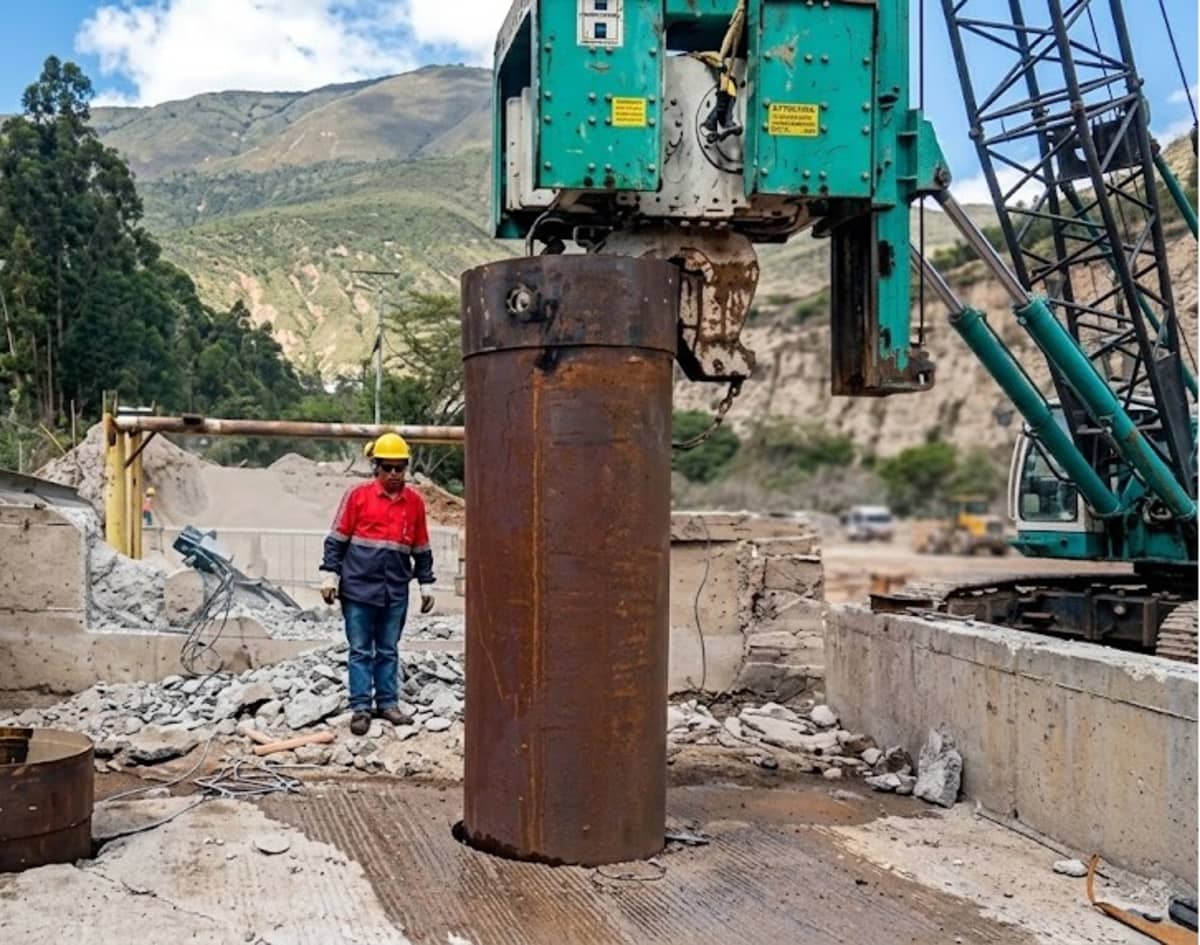 Pilotaje 0.80m puente vehicular Río Monjas Pomasqui Quito