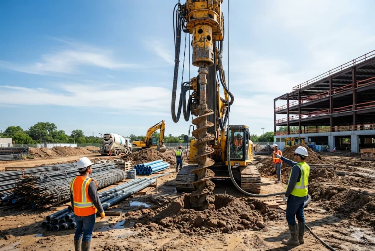 Equipo de perforación trabajando en obra