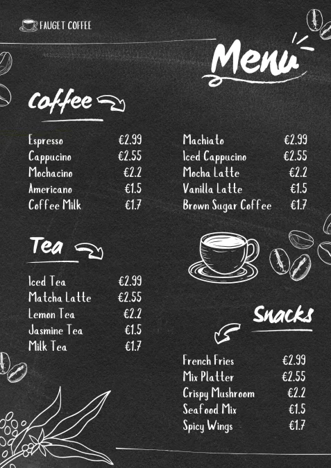 Dark Black Chalkboard Texture Coffee Shop Menu