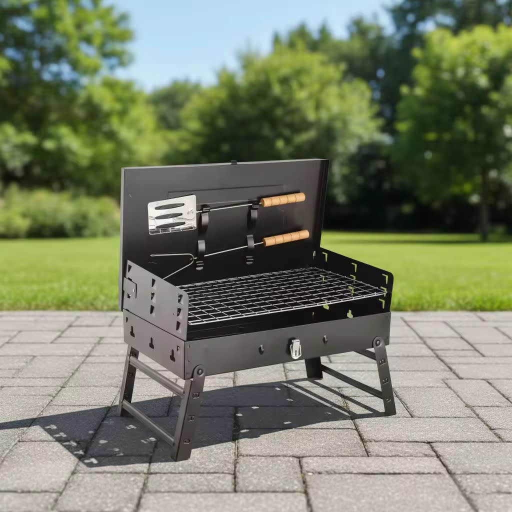Barbecue Portable Pliable "Format Valise" avec Ustensiles Intégrés