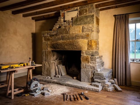 Stone fireplace installation - Masowa & Son, Angus