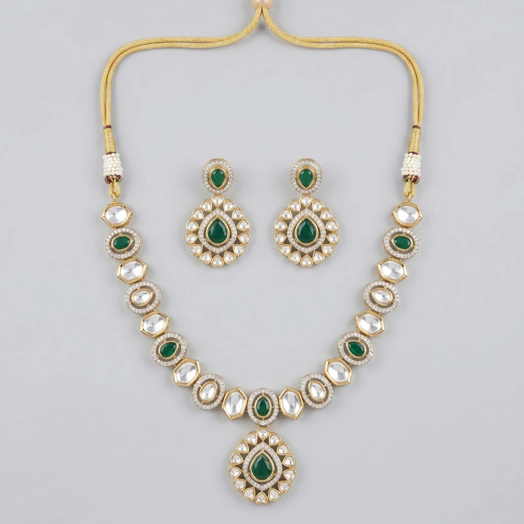 Celeste Emerald Kundan Necklace Set image 1