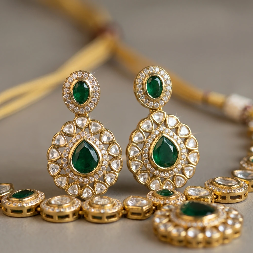 Celeste Emerald Kundan Necklace Set 