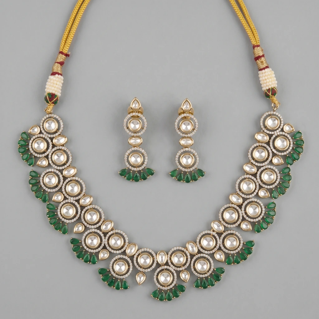 Emperor Emerald Kundan Necklace and Earring Set