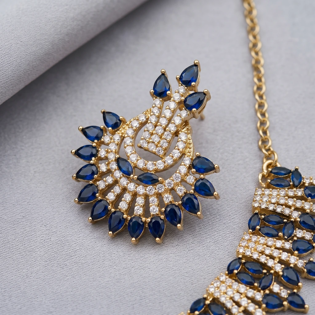 Azure Royale Blue Stone Necklace Set with Tikka image 5