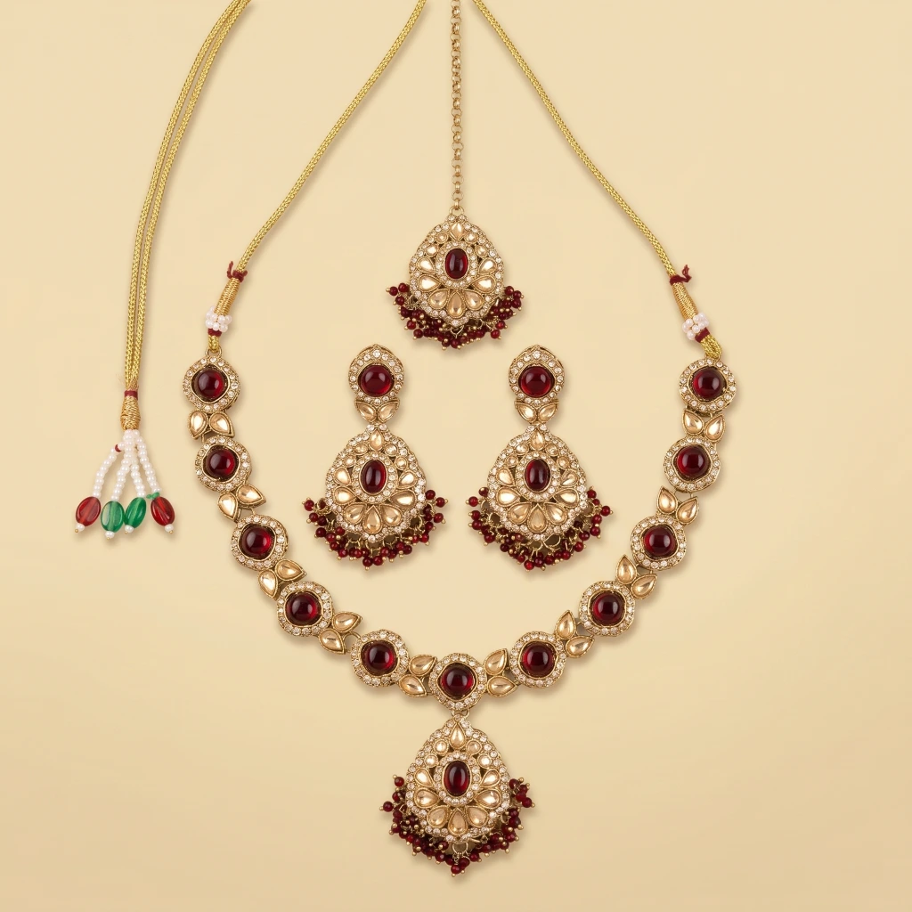 Crimson Royale Antique Gold Jewelry Set