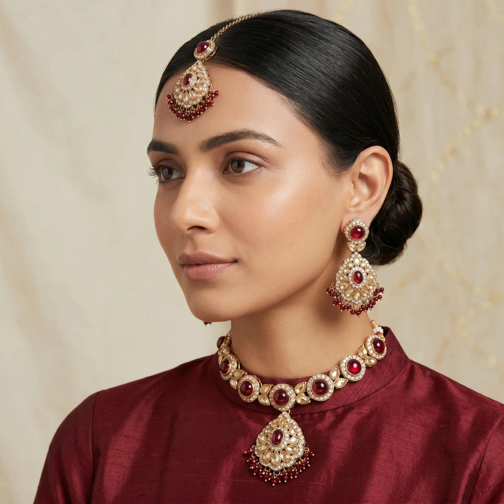 Crimson Royale Antique Gold Jewelry Set image 3