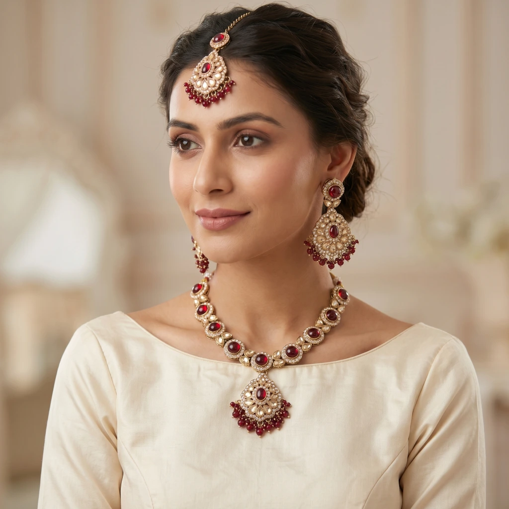 Crimson Royale Antique Gold Jewelry Set image 2