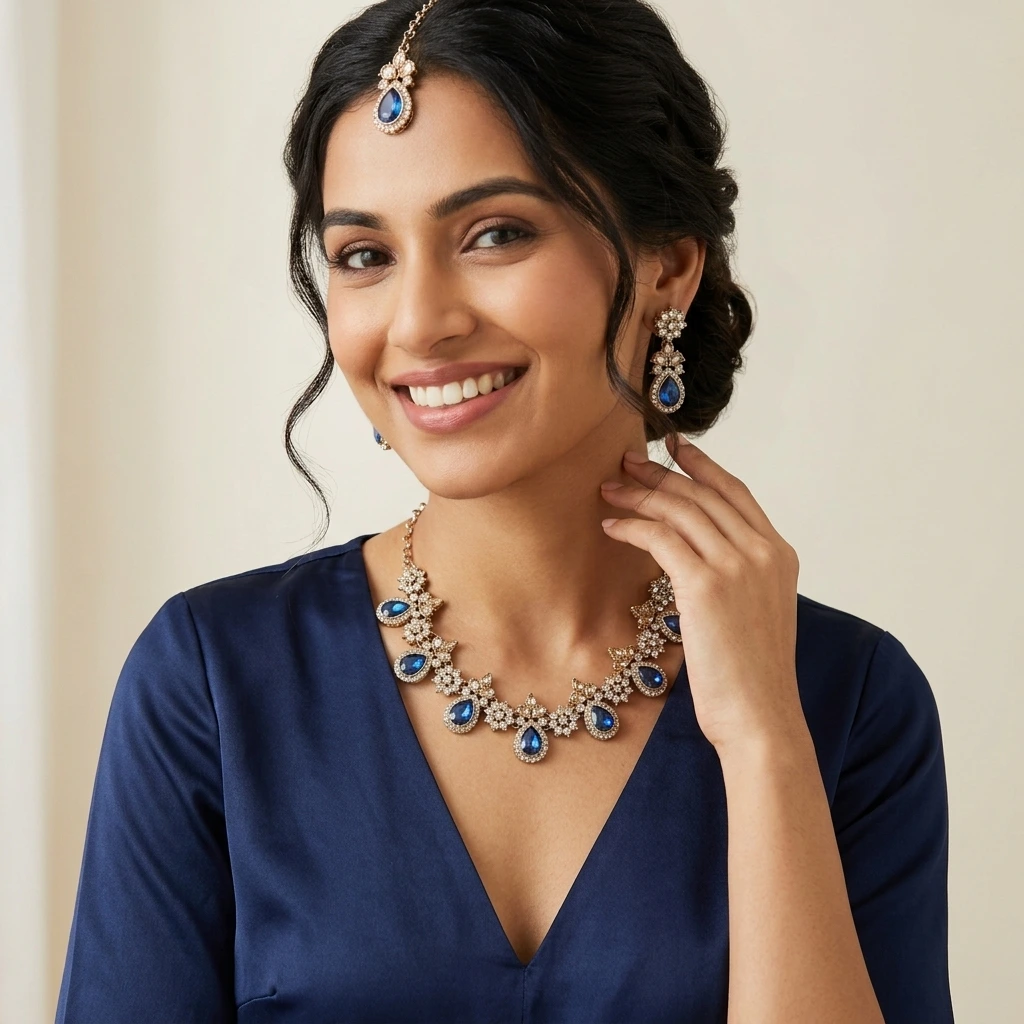 Celeste Sapphire Blue Stone Necklace Set image 3