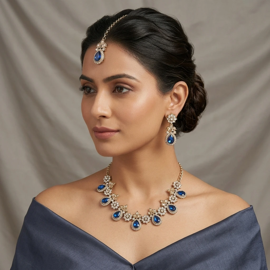 Celeste Sapphire Blue Stone Necklace Set