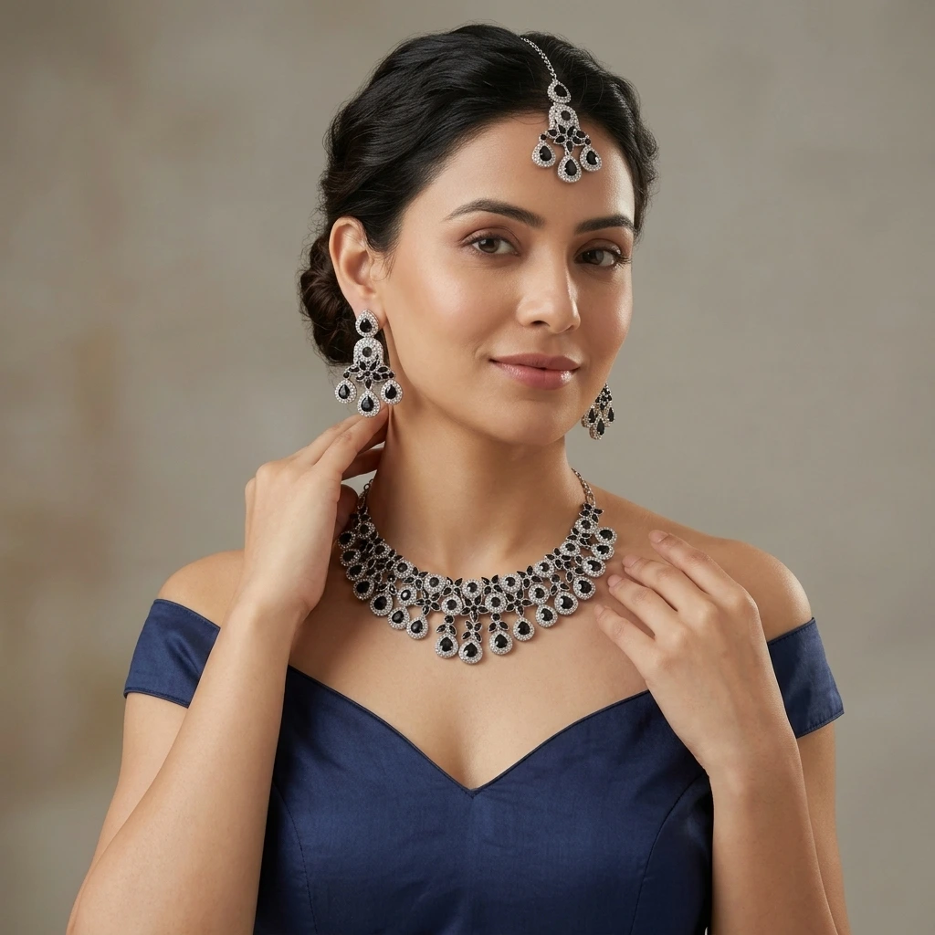 Noir Brilliance Silver & Black Jewelry Set