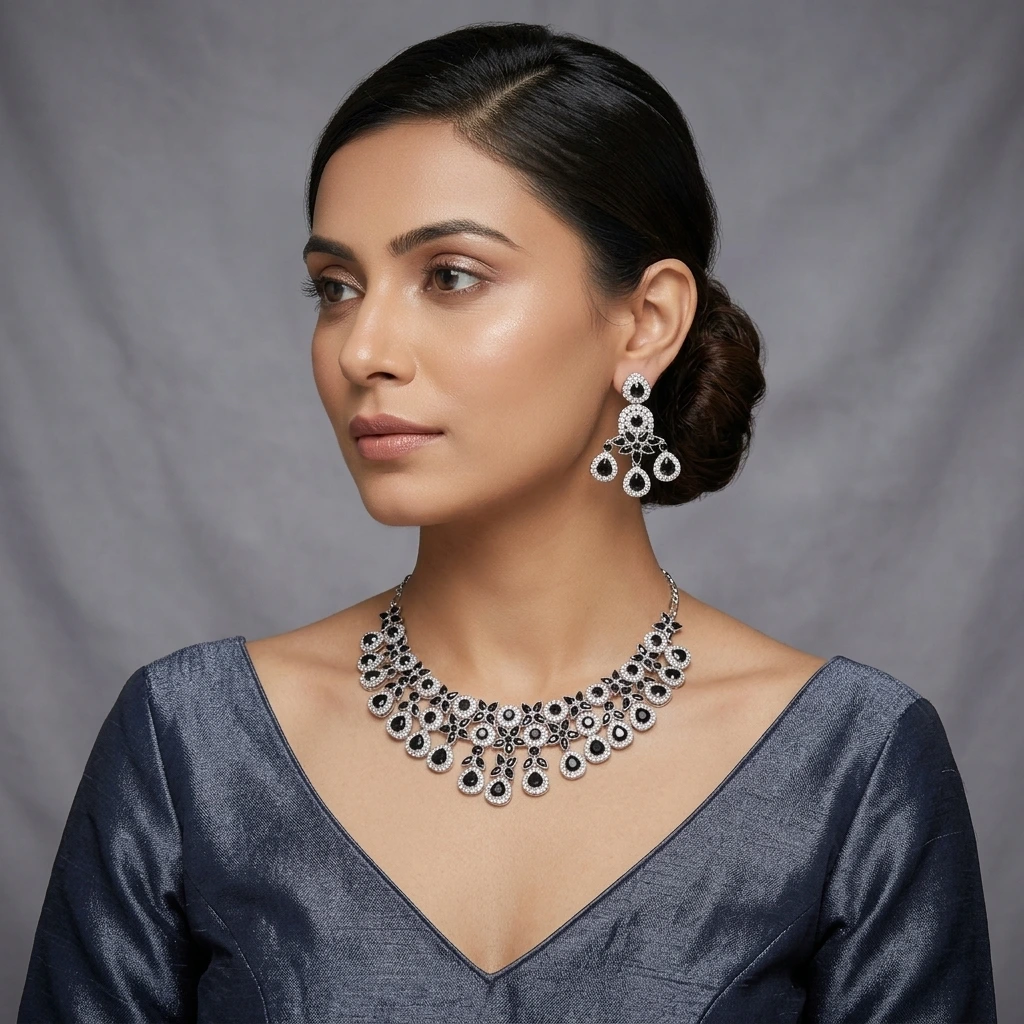 Noir Brilliance Silver & Black Jewelry Set image 3