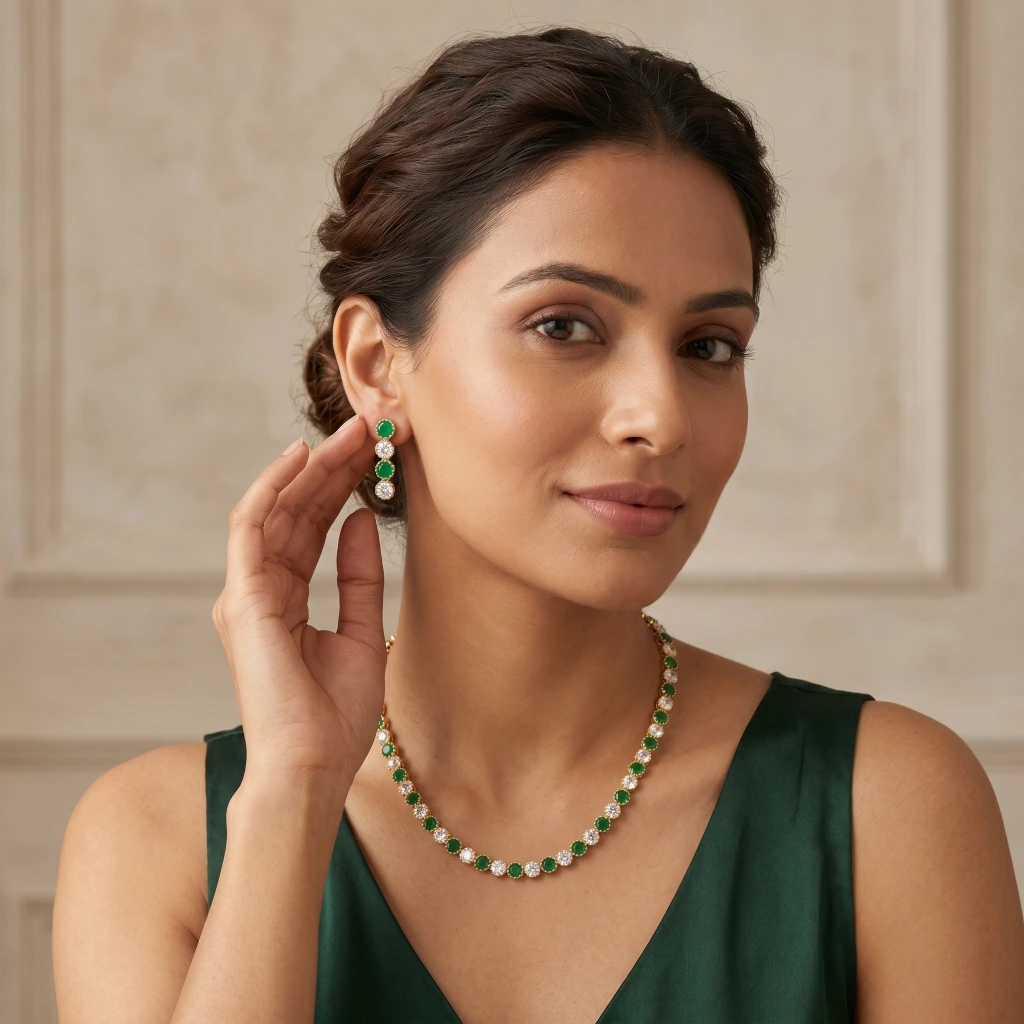 Luxe Emerald Minimal Necklace Set image 3