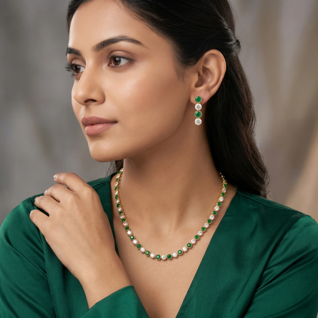 Luxe Emerald Minimal Necklace Set image 2
