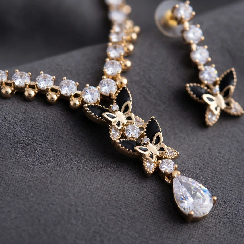 Aura Black Butterfly Gold Jewelry Set  image 5