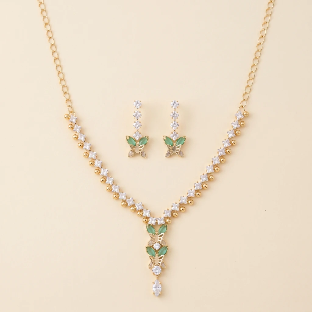 Crimson Aura Gold Necklace and Earring Set