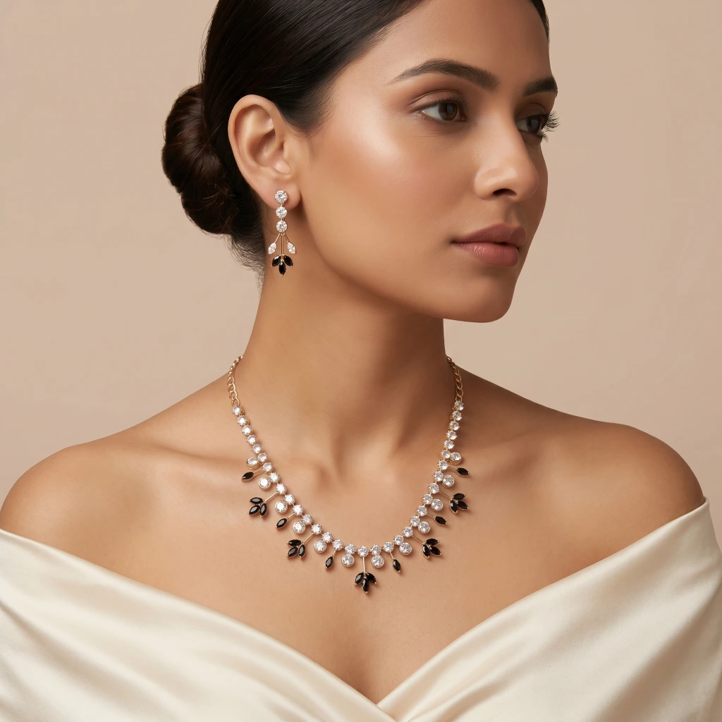 Aura Black & Gold Suite Gemstone Necklace Set