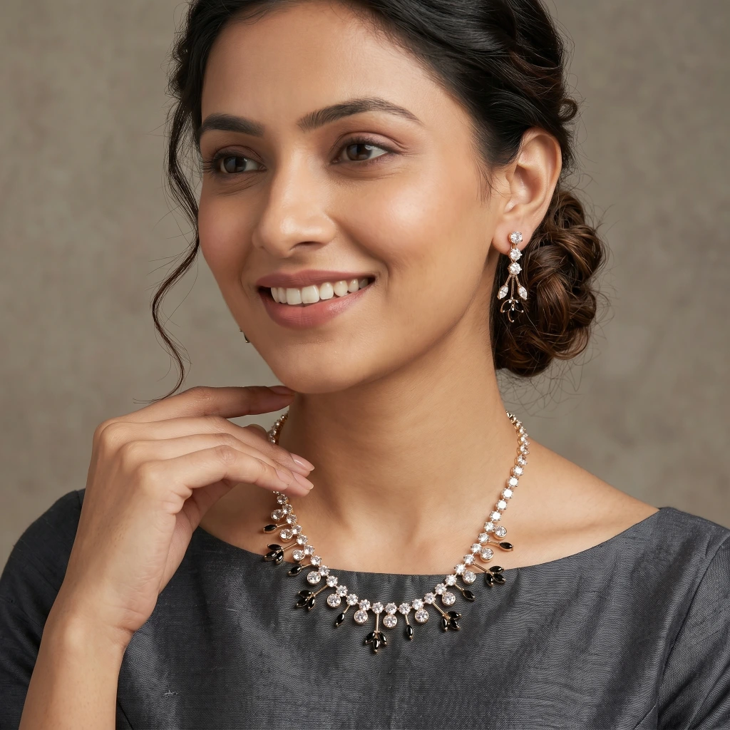 Aura Black & Gold Suite Gemstone Necklace Set image 3
