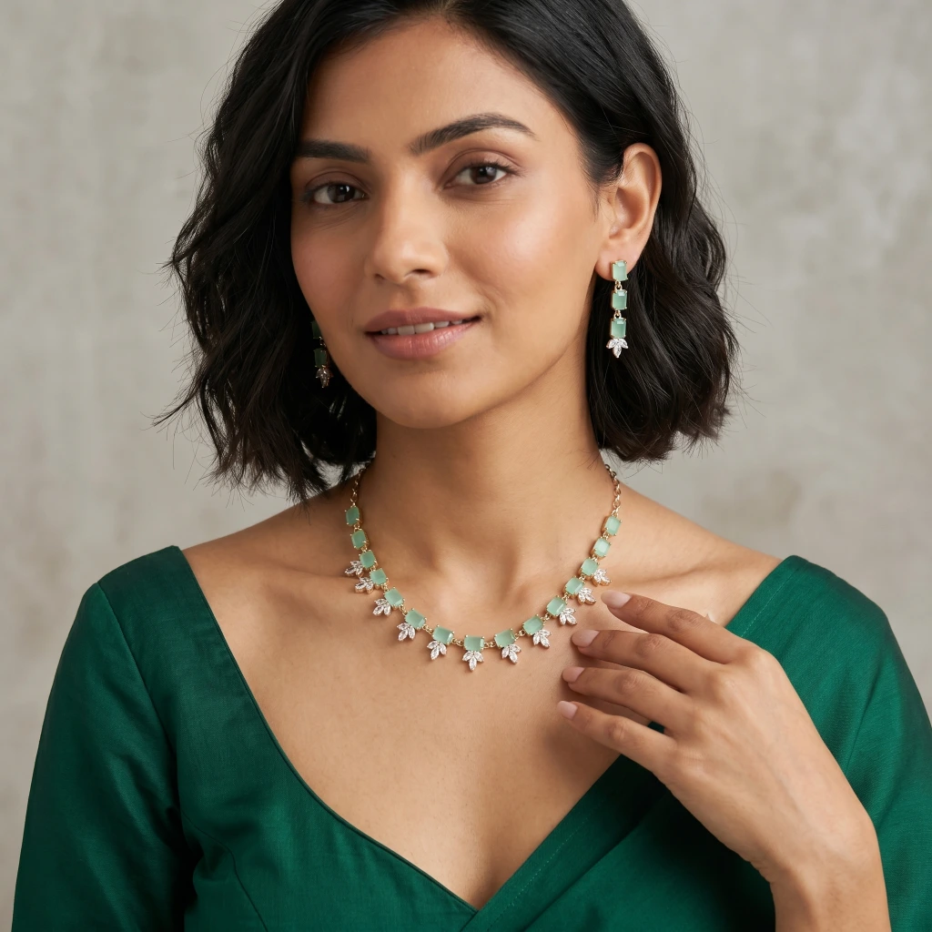 Ishani Mint Suite Necklace Set image 1