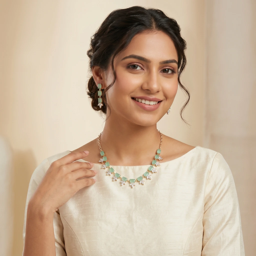 Ishani Mint Suite Necklace Set image 4
