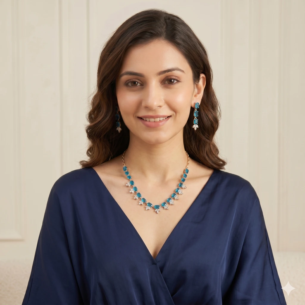 Aradhya Sapphire Suite Necklace Set image 2