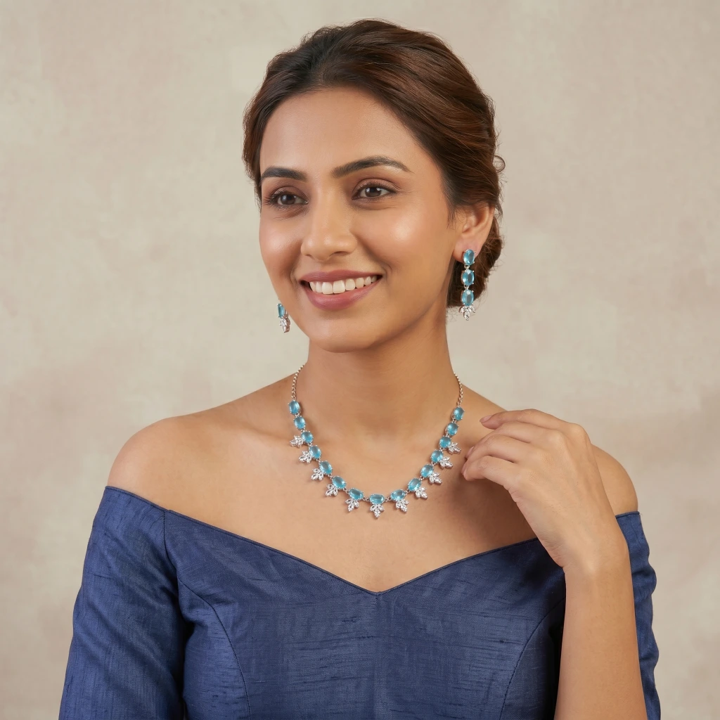 Ananya Aquamarine Suite Necklace Set image 2