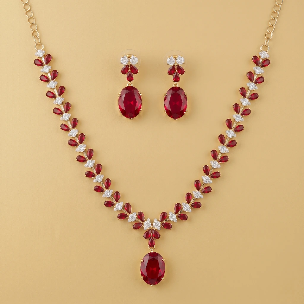 Dakshina Ruby Royale Necklace & Earring Set