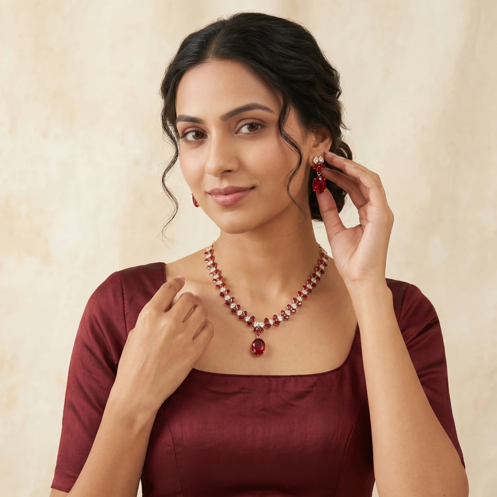 Dakshina Ruby Royale Necklace & Earring Set image 4