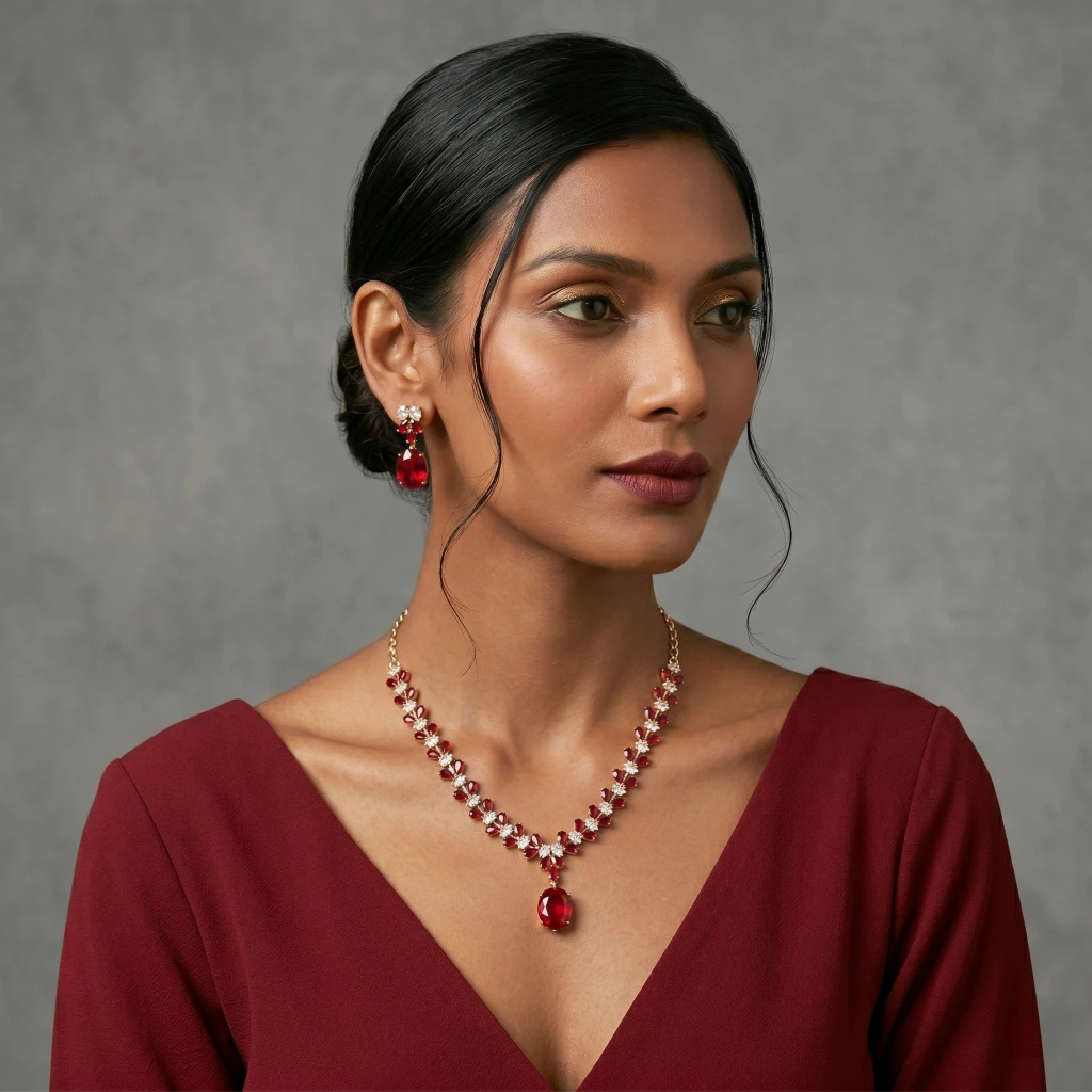 Dakshina Ruby Royale Necklace & Earring Set image 3