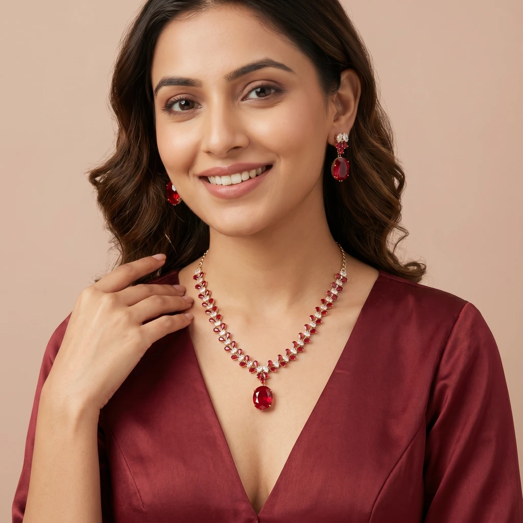 Dakshina Ruby Royale Necklace & Earring Set image 2