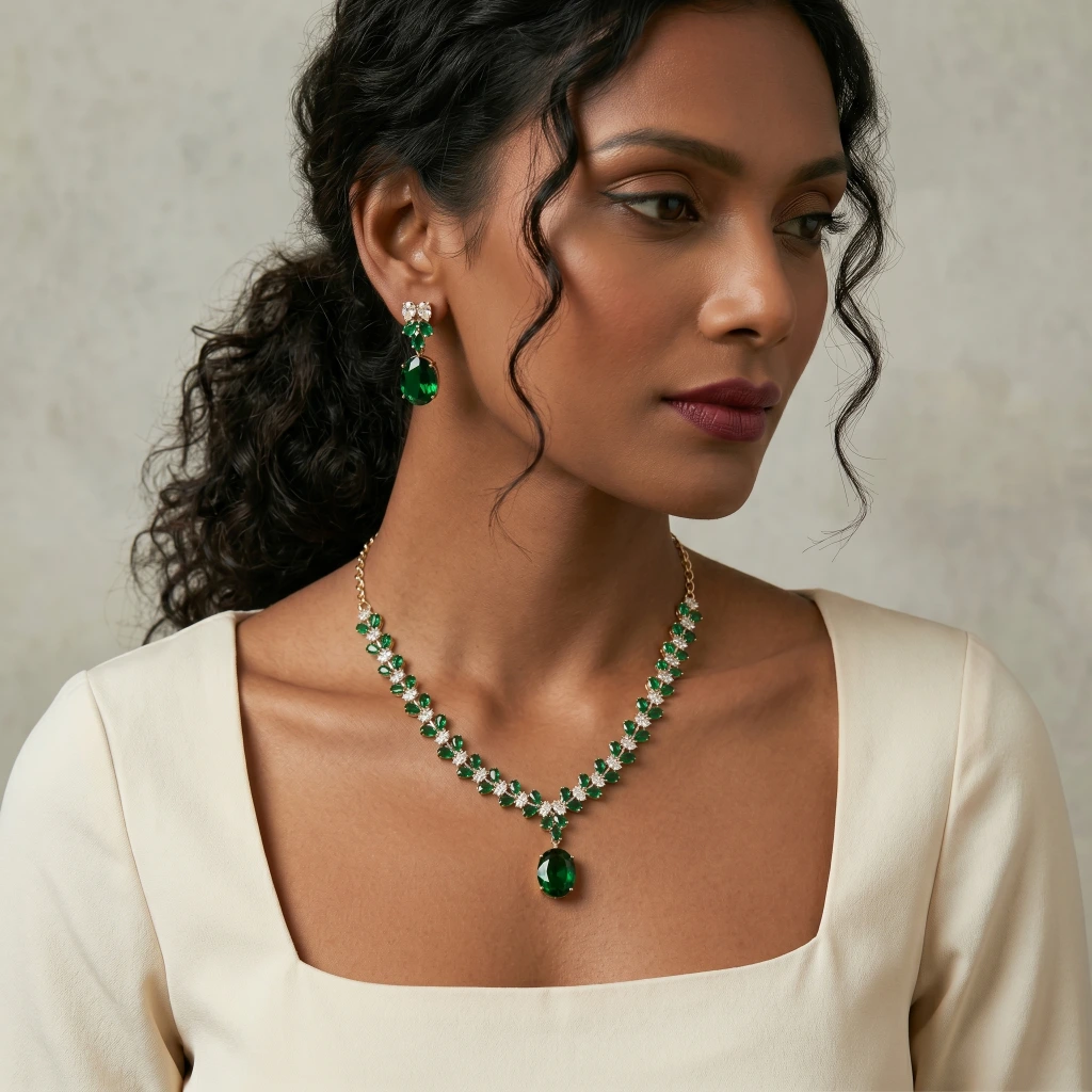 Malavika Emerald Royale Necklace Set  image 3