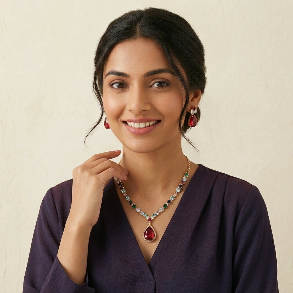 Ishani Navratna Royale Necklace Set image 3