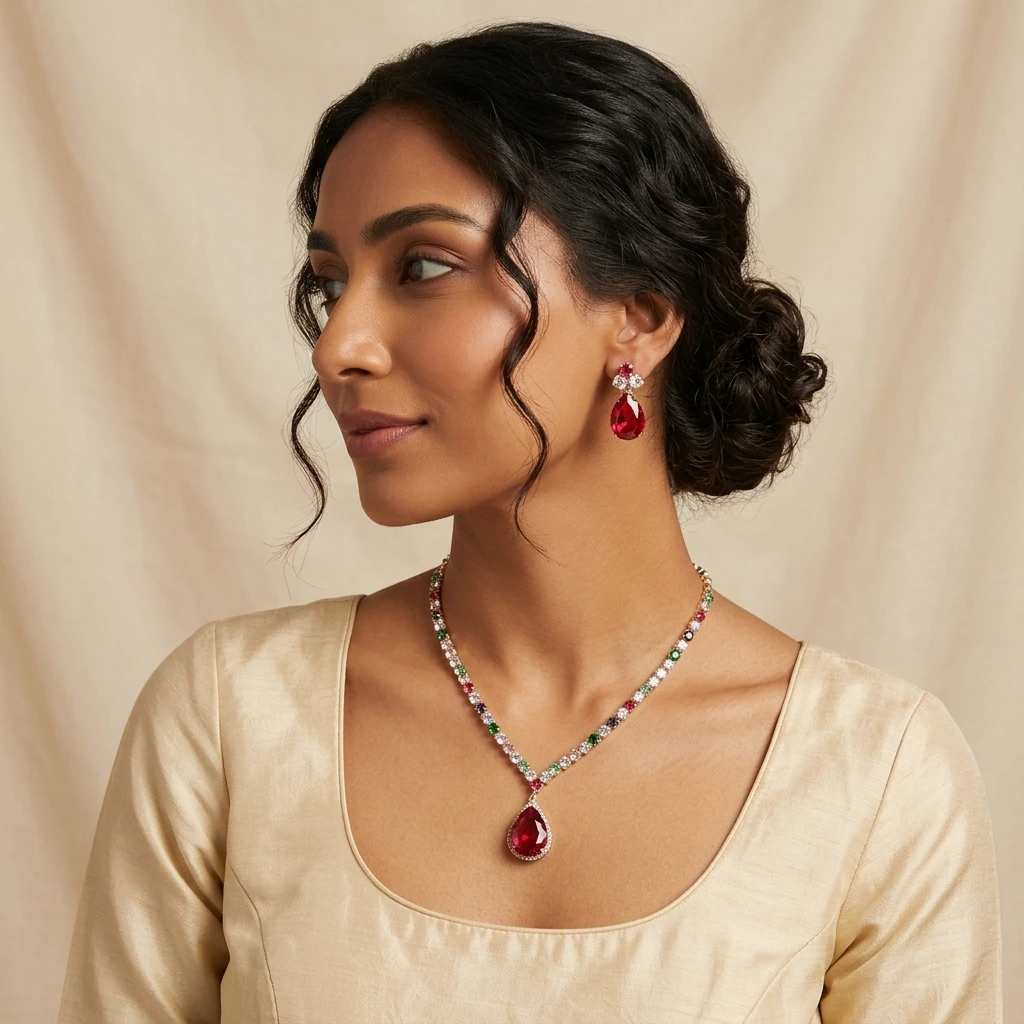 Ishani Navratna Royale Necklace Set image 4