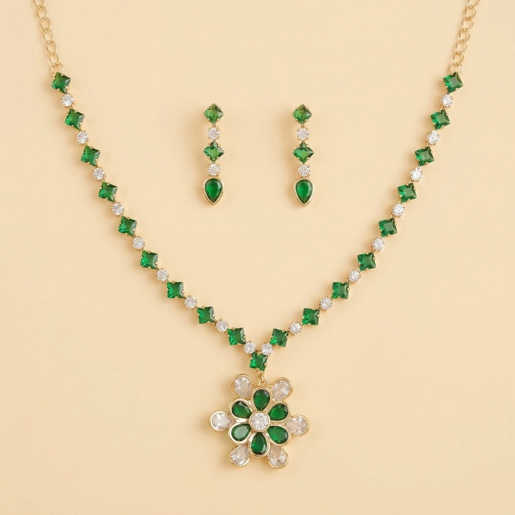 Aiswarya Emerald Royale Necklace Set  image 2