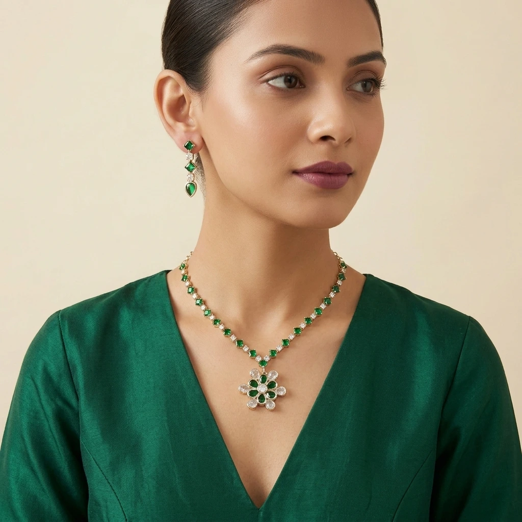 Aiswarya Emerald Royale Necklace Set  image 4