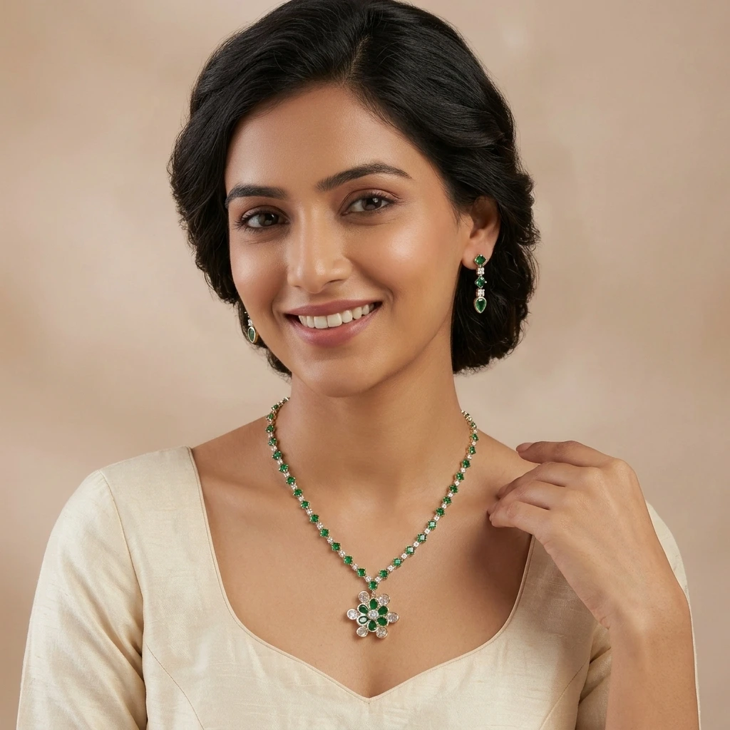 Aiswarya Emerald Royale Necklace Set  image 3
