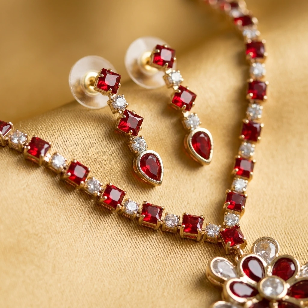 Niveditha Crimson Royale Necklace Set image 3