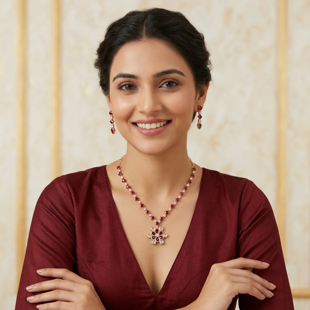 Niveditha Crimson Royale Necklace Set image 4