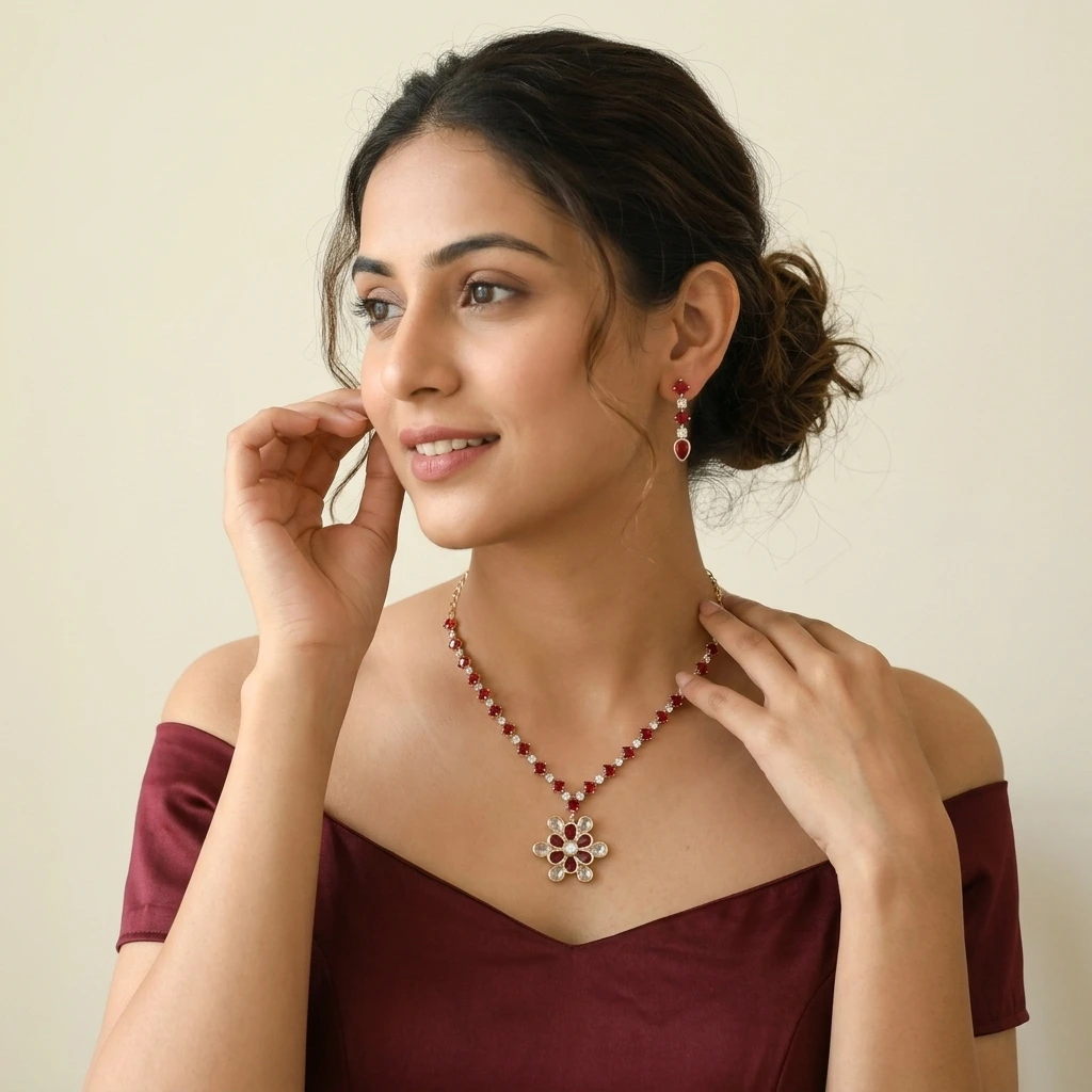 Niveditha Crimson Royale Necklace Set image 5
