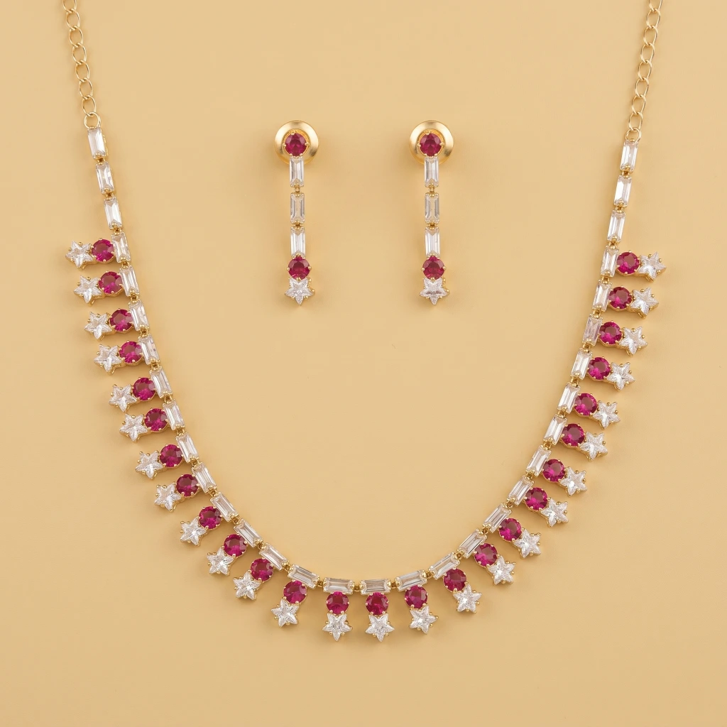 Saanvi Starry Crimson Suite Necklace & Earring Set image 2