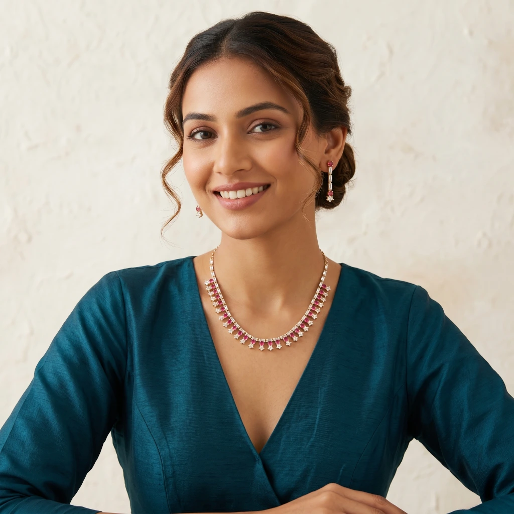 Saanvi Starry Crimson Suite Necklace & Earring Set image 3