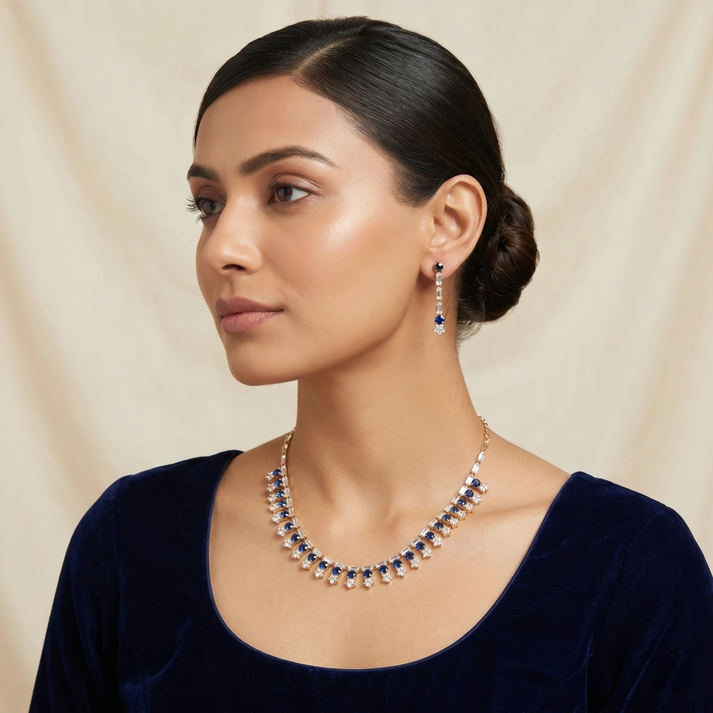 Kalyani Starry Azure Suite Necklace & Earring Set image 4