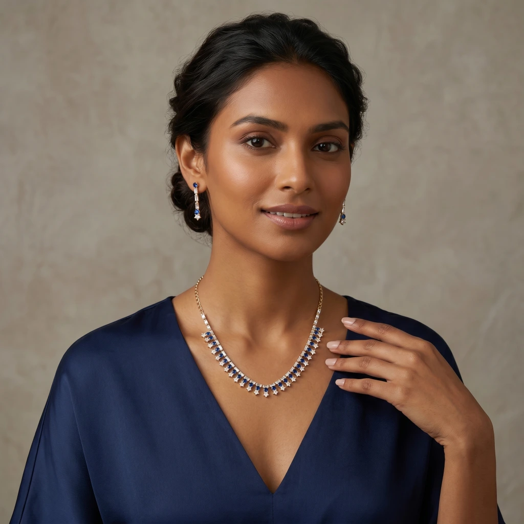 Kalyani Starry Azure Suite Necklace & Earring Set image 3